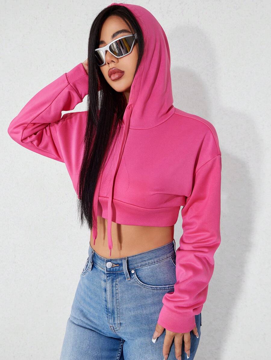 SHEIN Unity Kort Huva Kvinnors Sweatshirts - Skrikrosa - Visa 1