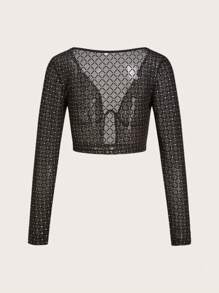 SHEIN ICON Cổ Lao Kim sa Lưới Áo - Vàng - Xem 2