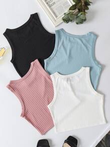 INAWLY 4入組羅紋圓領背心 - 彩色 - 查看 2