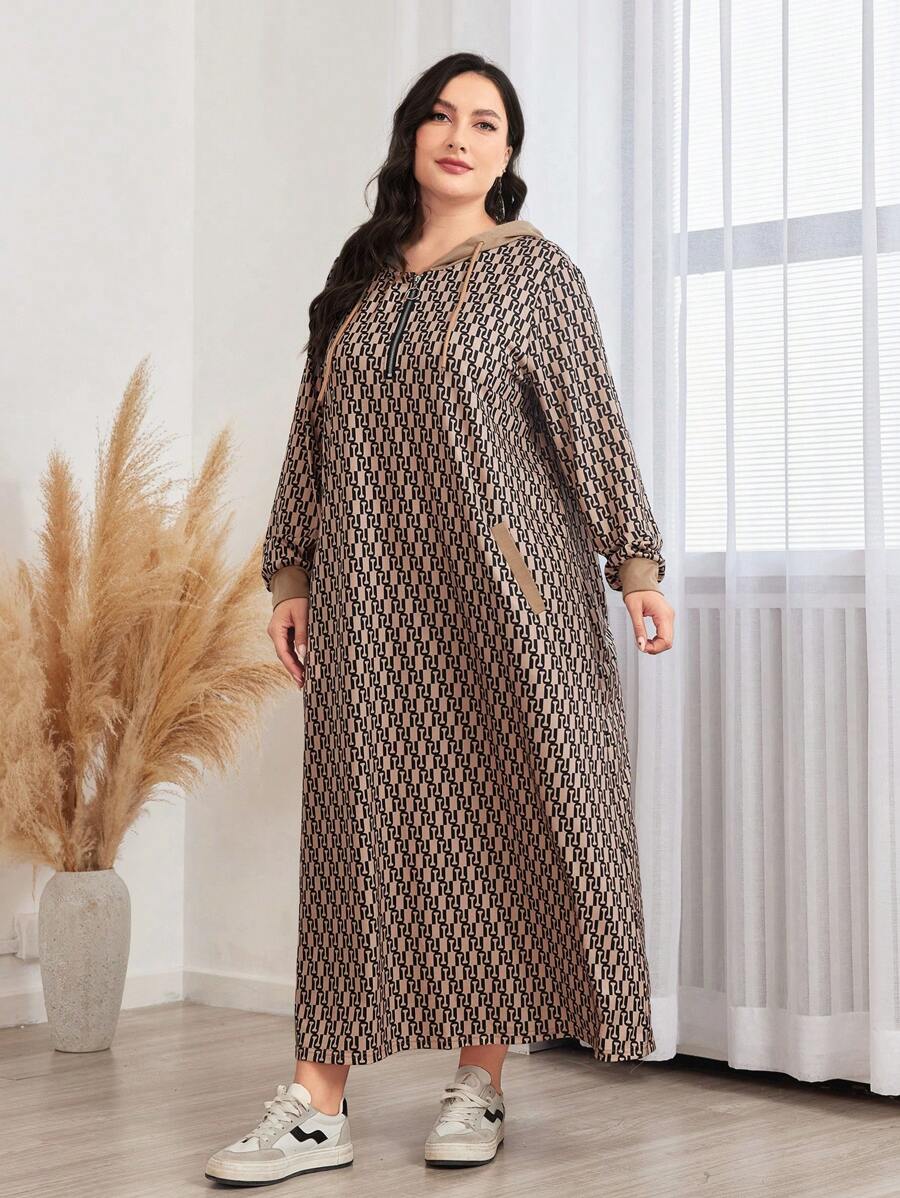 Mulvari 大尺碼女款花卉印花時尚運動衫連身裙 - 彩色 - 查看 1