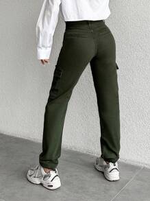 SHEIN Cottnline Women Utility Jeans - Green - View 6