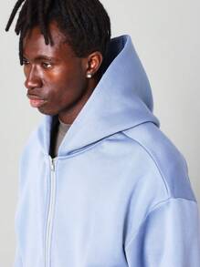 常规款基本款拉链连帽衫 - 霧霾藍 - 查看 5