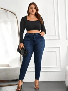 RueChic Plus High Waist Skinny Jeans - Blue - View 4