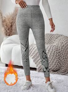 SHEIN LUNE In bướm Lót nhiệt Xà cạp - Xám - Xem 1