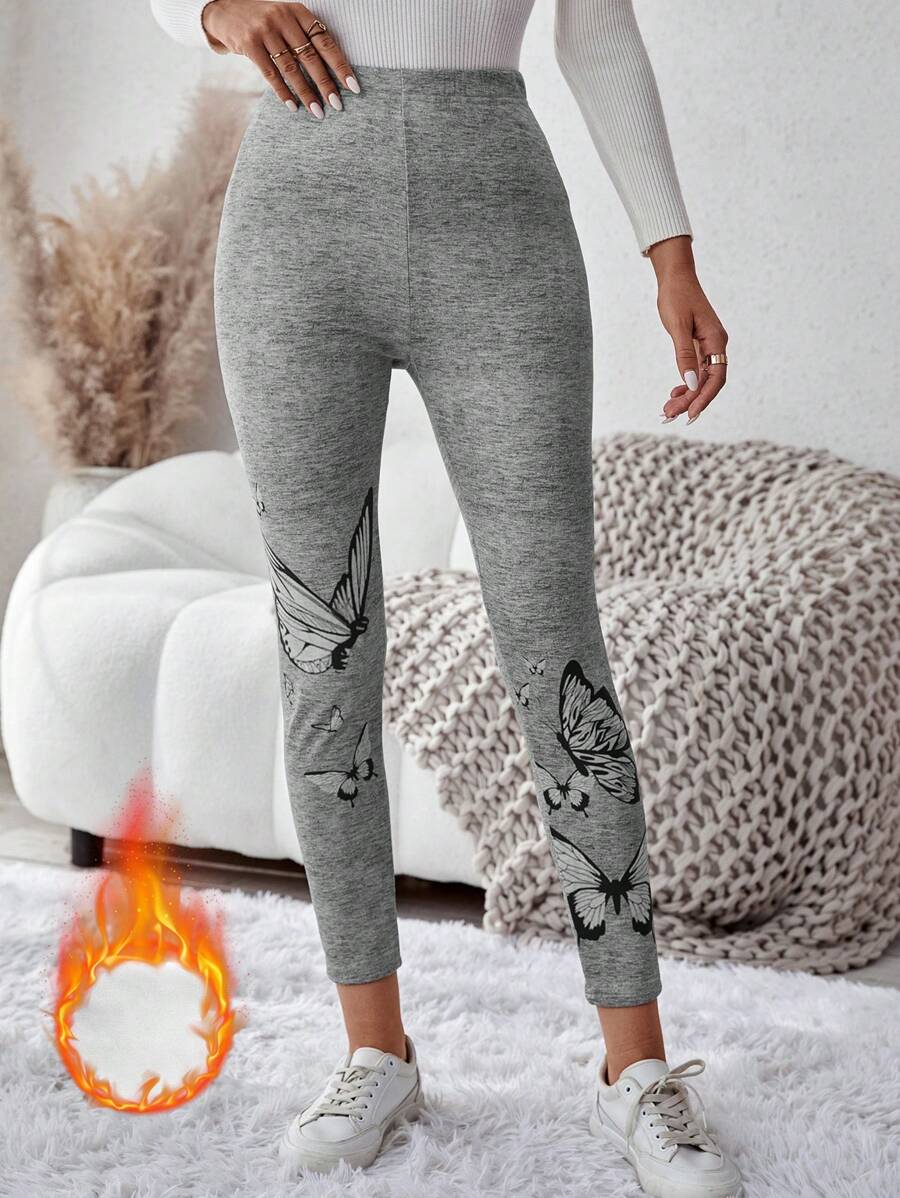 SHEIN LUNE In bướm Lót nhiệt Xà cạp - Xám - Xem 1