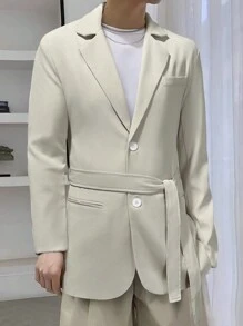 Claim Dot Men's Belted Suit Jacket - Apricot - View 1