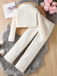 SHEIN Cô gái Tween Dây kéo Áo khoác Và Dài Quần Ấm áp Bộ - Nhiều màu - Xem 2