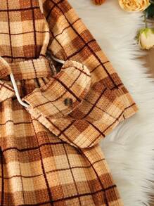 SHEIN Young Girl Plaid Print Belted Shirt Dress