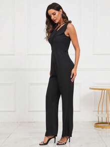 Chiquease One Shoulder Cut Out Flare Leg Jumpsuit - Black - View 3