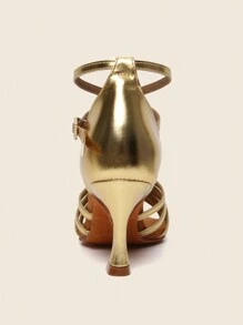 Zapatos De Baile Latino Dorados De Mujer Con Punta Abierta Para Fiesta, Práctica De Salsa Y Zapatos De Tacón Alto Para Bailar - Dorado - Ver 4