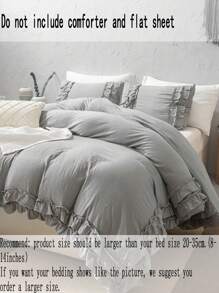 浅灰色荷叶边被套套装，波西米亚农舍风格床上用品，可选单人/双人/特大号尺寸，波西米亚复古时尚风格，三件套，超柔软透气超细纤维被套，1 个拉链封口被套，2 个枕套，不含被芯，男女皆宜，学生理想之选 - 淺灰色 - 查看 6