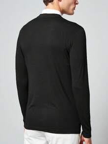 Men Solid Round Neck Sweater Without Shirt - Black - View 2