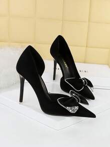 Giày cao gót nữ với nơ đính đá và gót nhọn, giày cao gót gót nhọn - màu đen - Xem 2