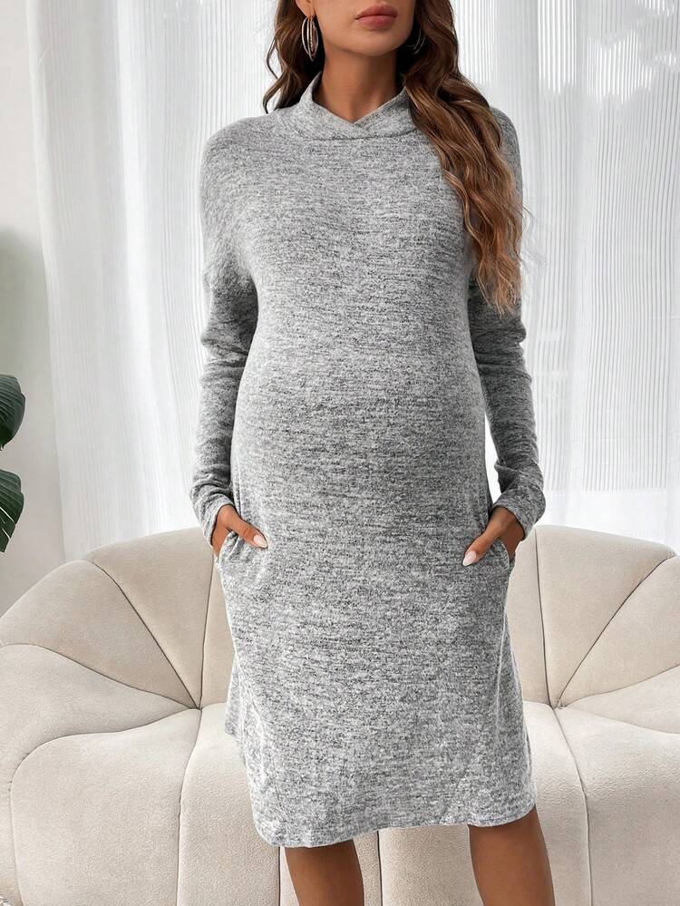 Maternity Marled Knit Slant Pocket Tee Dress