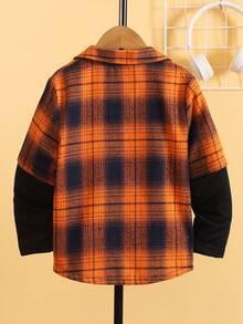 SHEIN 男小童格紋印花字母圖案二合一襯衫不帶T恤 - 彩色 - 查看 2