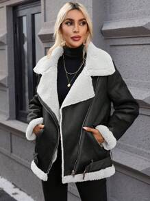 SHEIN Essnce Pu女士長袖夾克 - 黑與白 - 查看 3