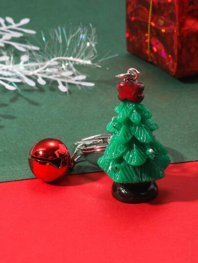 1pc Cartoon 3d Christmas Tree & Bell Shaped Keychain, Bag Pendant