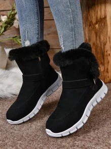 New Anti-Slip Breathable Warm Lightweight All-Match 2023 Style Fashionable Black Furry Snow Boots For Women
