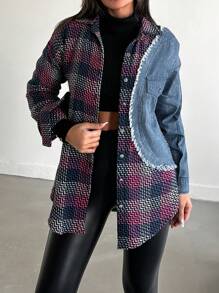 EURMUSE Plaid Notched Lapel Single Breasted Overcoat - Blue - View 6