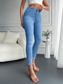 EURMUSE Women's High Waist Pocket Skinny Casual Versatile Jeans