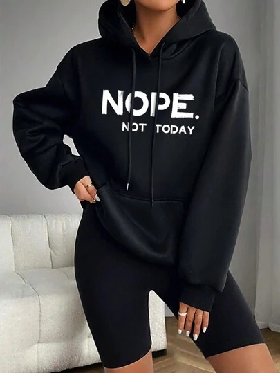 INAWLY Plus Size Women's Letter Printed Drawstring Sweatshirt, NOPE NOT TODAY Graduation,Back To School,Graduation,Teacher For Women,Back To School Pullover Fall Winter Sweatshirt Autumn
