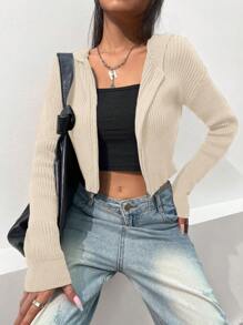 SHEIN Unity 休閒連帽紐扣開襟衫 - 杏色 - 查看 6