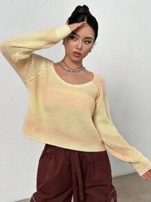 SHEIN LUNE Jersey crop de ombré de manga raglán - Multicolor - Ver 5