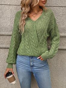 EMERY ROSE 網眼針織落肩袖圍裹套頭毛衣 - 綠色 - 查看 1