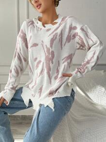 EURMUSE Women'S Printed Drop Shoulder Sweater - Multicolor - View 3