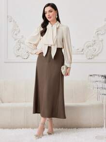 Modelyn 女士帶有折疊設計的優雅襯衫 - 杏色 - 查看 3