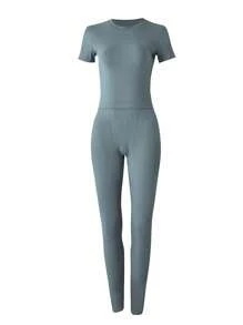 INAWLY Áo phông trơn & Xà cạp - Xám - Xem 3