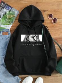 SHEIN EZwear 普通款衛衣 - 黑色 - 查看 1