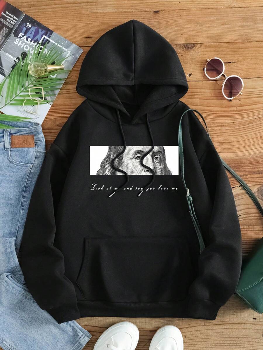 SHEIN EZwear 普通款衛衣 - 黑色 - 查看 1