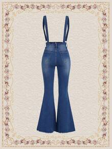 SHEIN DECDS Chân bùng Quần yếm Denim - Rửa trung bình - Xem 2