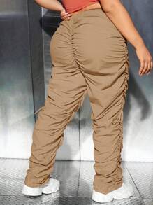 SHEIN SXY Kích thước lớn Của phụ nữ Xếp li & Knotted Quần - Màu Khaki - Xem 1
