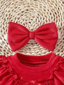 女嬰荷葉邊運動衫&前蝴蝶結喇叭褲＆ 頭巾