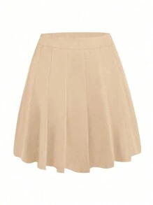 SHEIN Clasi Plus Solid Pleated Skirt - Apricot - View 2