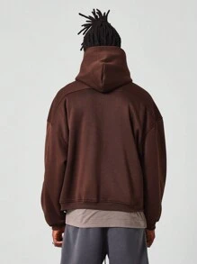 SUMWON Áo hoodie Essential Regular Fit có khóa kéo - Màu nâu Sô-cô-la - Xem 2