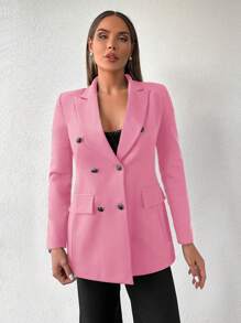 SHEIN Cottnline Women'S Lapel Double-Breasted Blazer Jacket - Pink - View 5