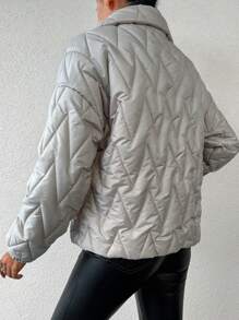 EURMUSE Women's Solid Color Drop Shoulder Long Sleeve Single-Breasted Casual Loose Winter Jacket - Beige - View 3