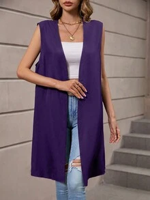 SHEIN LUNE Abrigo chaleco unicolor con parte delantera abierta