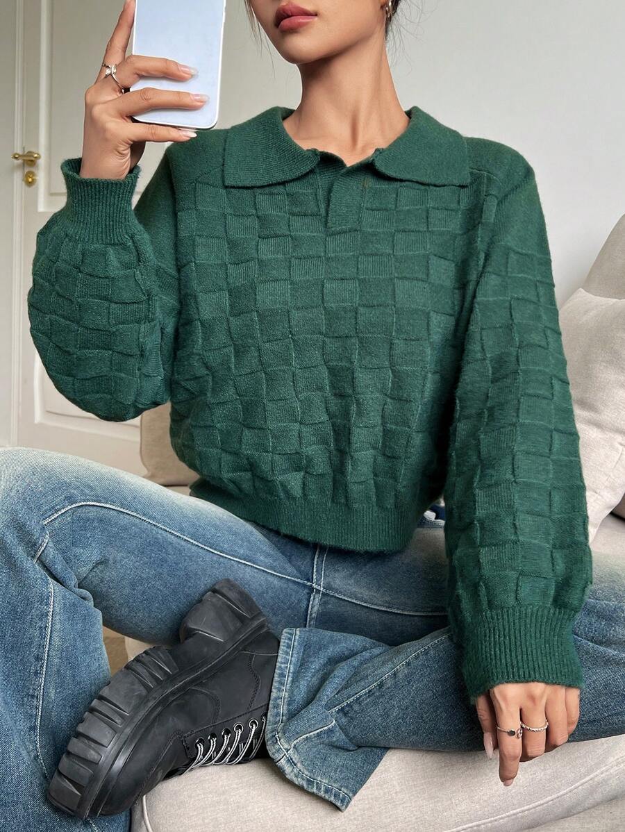 SHEIN EZwear Solid Lantern Sleeve Sweater