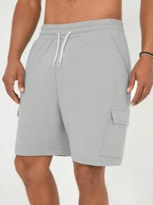 RueChic Men Flap Pocket Side Drawstring Waist Shorts - Grey - View 5