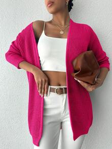 SHEIN Solid Color Long Sleeve Cardigan - Pink - View 4