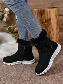New Anti-Slip Breathable Warm Lightweight All-Match 2023 Style Fashionable Black Furry Snow Boots For Women