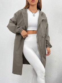 SHEIN EZwear Eo dây rút áo có mũ Dây kéo Túi nghiêng Áo khoác - Xám - Xem 4