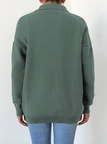 SHEIN Cottnline 女式實色寬鬆落肩休閒毛衣,圓領設計 - 青碧色 - 查看 2