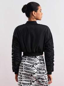 BizChic Chaqueta acolchada de béisbol para mujer - Negro - Ver 2