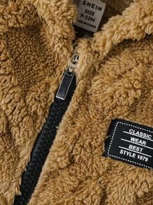 男嬰字母拼貼細節連帽法蘭絨大衣 - 彩色 - 查看 4