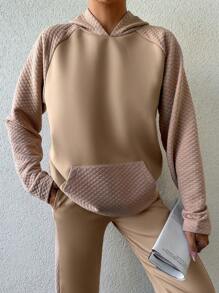 RueChic 2pcs Hooded Sweatshirt With Raglan Sleeve And Sweatpants Set - Apricot - View 6